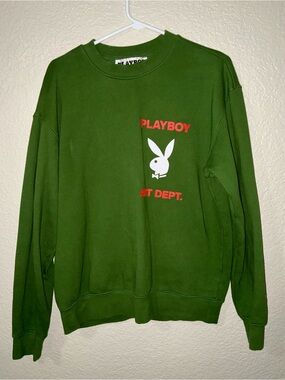 PLAYBOY Green Crewneck Sweatshirt with Red & White Logo